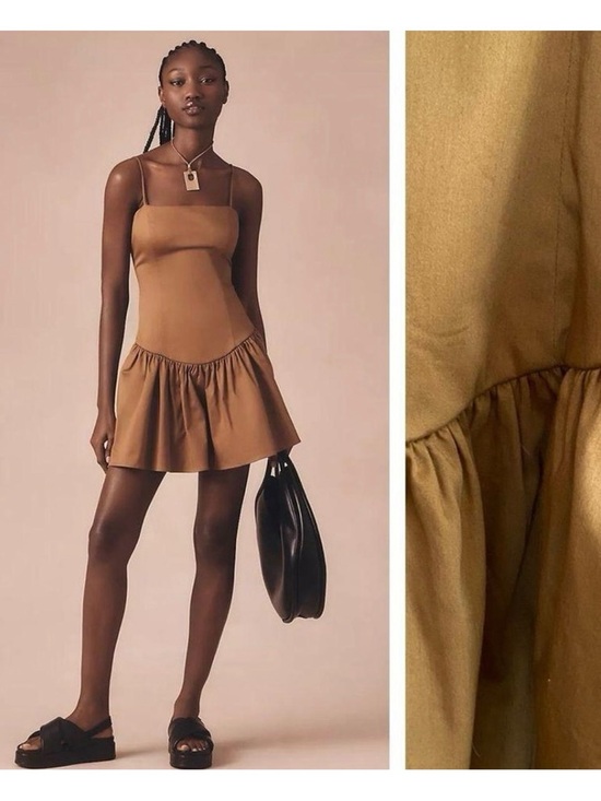 Maeve Dresses & Skirts - Brown Ruffled Hem Mini Dress